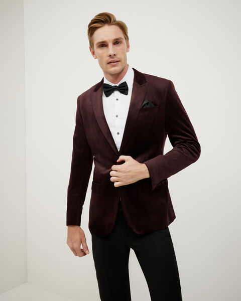 Velvet Tailored Jacket, Burgundy, hi-res